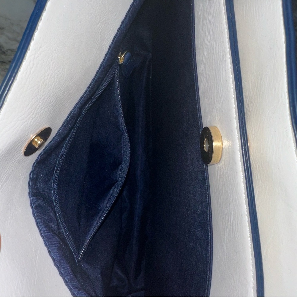 Charming Charlies Navy, Red, and White Handbag with Gold Accents - Picture 3 of 7